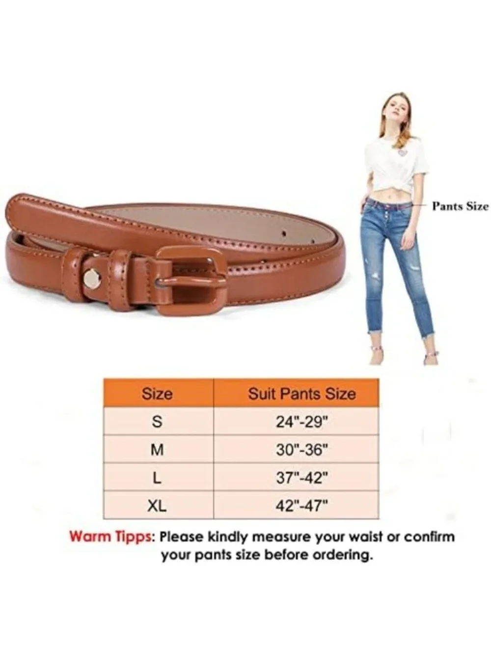 Stylish Women's Skinny Leather Belt - Thin Waist Jeans Belt with Pin Buckle